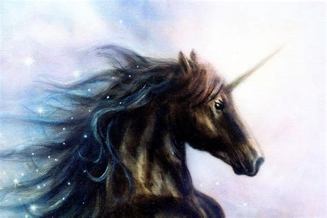 Horse Black Unicorn In Space Illustration Abstract Color Background