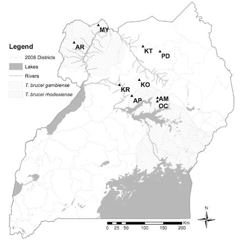 Map Of Uganda Showing Sampling Sites The Temporal Sites Are Shown With
