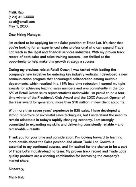 Download the cover letter template (compatible with google docs and word online) or see below for more examples. Sales Cover Letter Examples & Samples (with Writing Tips)