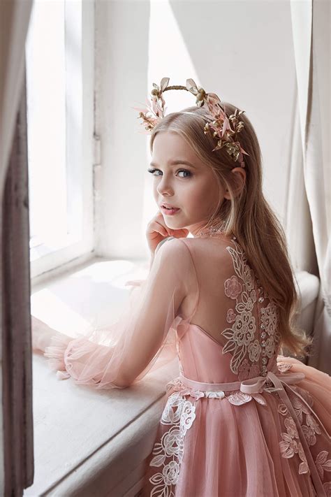 Flower Girl Dresses 3100 Pink Princess Dress Long Sleeves In 2021
