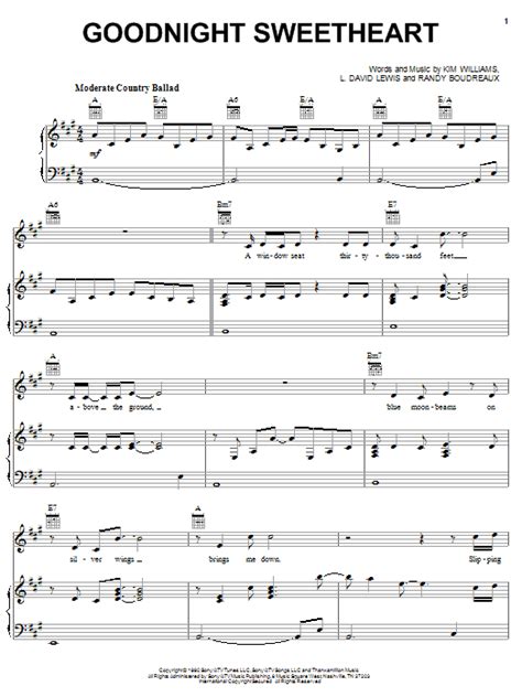 Goodnight Sweetheart Sheet Music David Kersh Piano Vocal And Guitar Chords Right Hand Melody