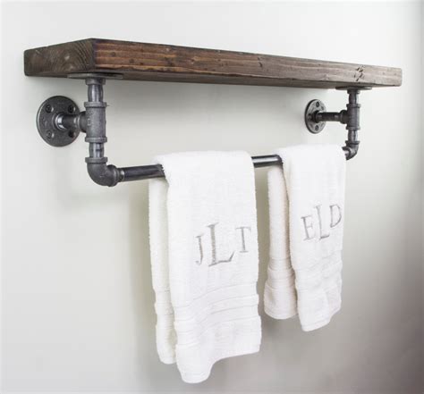 Rustic wooden towel rack for bathroom wall, towel rack shelf, bathroom rack, towel hanger storage, towel bar ledge shelf, floating shelves cherrytreegallery 4.5 out of 5 stars (1,128) $ 98.00 free shipping add to favorites more colors farmhouse towel rack with divider. Bathroom Floating Shelf with Towel Rack Industrial Floating