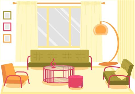 Premium Vector Flat Banner Comfortable Living Room Cartoon