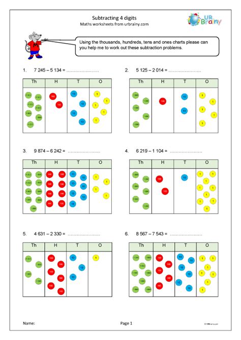 Subtracting Four Digit Numbers Games 5th Grade Worksheets