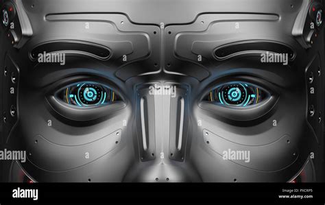 Very Detailed Futuristic Robot Eyes Closeup View 3d Render Stock