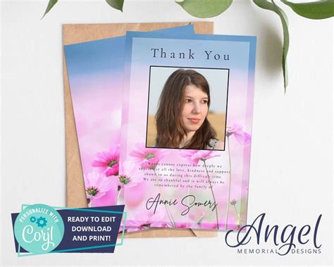 Funeral Thank You Card Printable Funeral Template Funeral Etsy