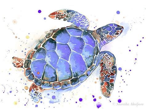 Purple Sea Turtle Watercolor Painting Print By Slaveika Etsy Sea