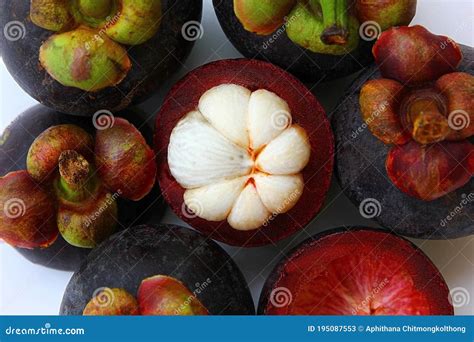 Top View Group Of Mangosteen Tropical The Famous Thai Fruit Stock Image