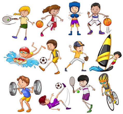 Conjunto De Niños Jugando Diferentes Tipos De Deportes Descargar