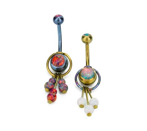 Titanium 14g Navel Barbell W Captured Niobium Ring And Synth Opal