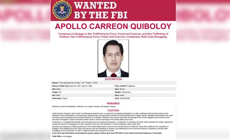 Fbi Includes Quiboloy On Most Wanted List The Filipino Times