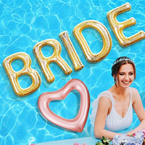 6 pcs bachelorette pool floats bride party float 20 inch rose gold bride and heart