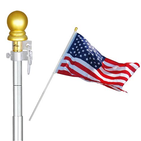 Yeshom Telescopic Flag Pole Fly 2 Us Flags 3x5 And Ball Top Telescoping