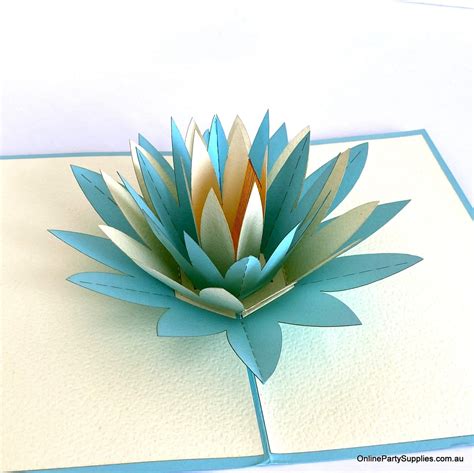 White Blue Lotus Flower Pop Up Card Birthday Pop Up Card Etsy