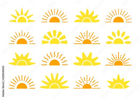 Sunrise And Sunset Symbol Collection Flat Vector Icons Morning Sunlight