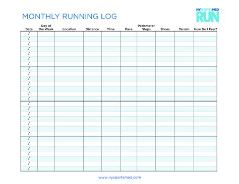 Monthly Running Log Templates At