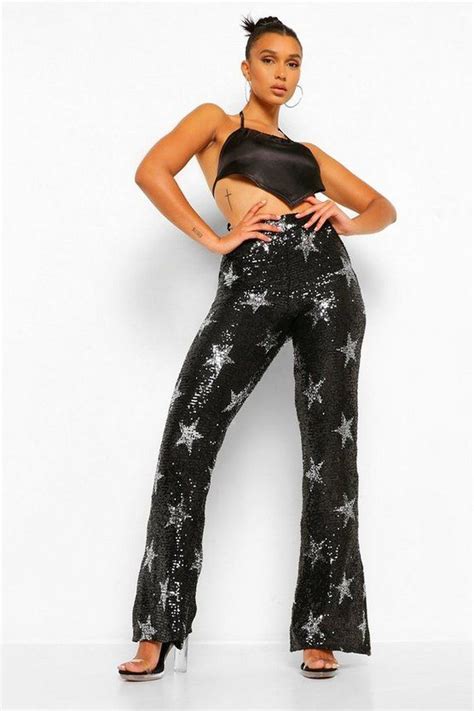 Star Sequin Flared Trousers Boohoo Flared Sequins Pants For Women