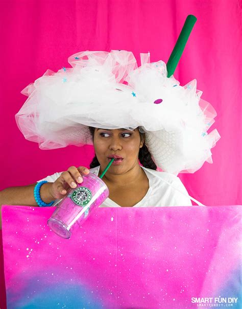 Make a cone out of a thin piece of cardboard or paper and attach to the. DIY Unicorn Frappuccino Costume!