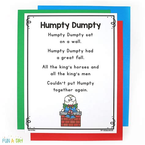 Humpty Dumpty Printable Nursery Rhyme Poem For Kids N