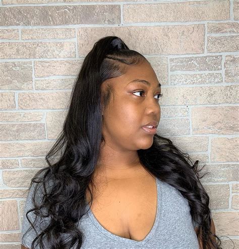 Half up half down ponytail 💜 DM FOR AVAILABILITY | Hair styles, Ponytail, Black hair