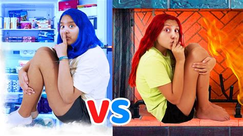 Hot Vs Cold Hide And Seek Challenge Girl On Fire Vs Icy Girl Youtube