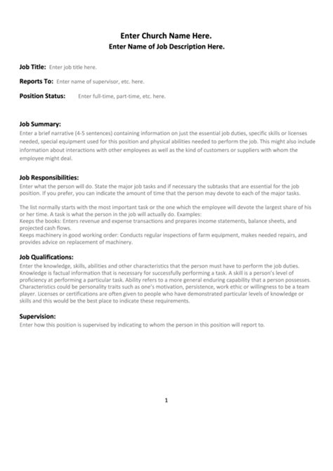 Job Description Sample Form Blank Printable Pdf Download