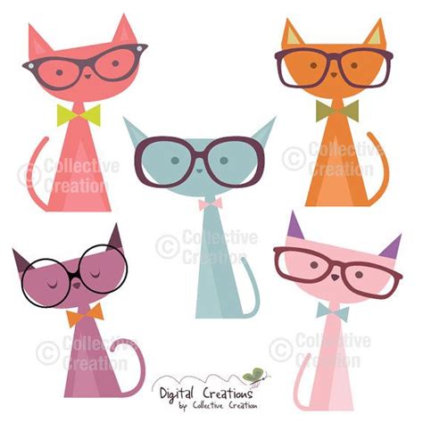 cats wearing glasses digital clip art clipart set personal and commercial use etsy cat
