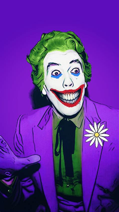 A Painting Of The Joker With Green Hair And Purple Suit Holding A