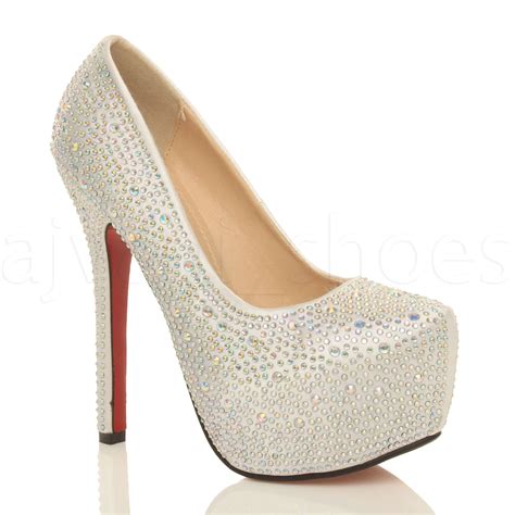 womens ladies high heel diamante evening wedding platform court shoes pumps size ebay