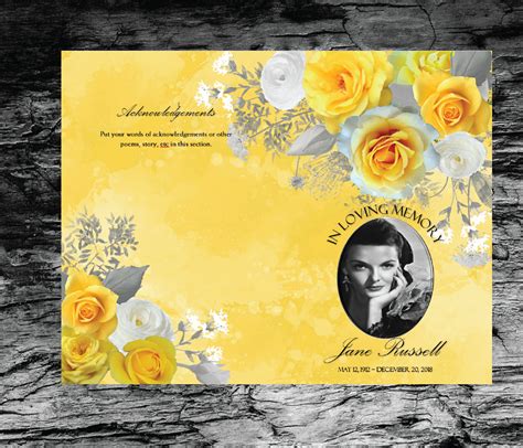 Funeral Program Template Yellow Roses Memorial Program Etsy België