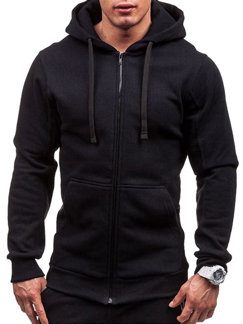 Mens Midweight Hooded Zip Front Sweatshirt With 2 Pockets Fall Winter