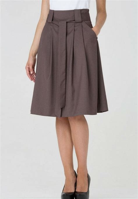 Light Brown Pleated Skirt With Beltsimple With By Fashiondress8