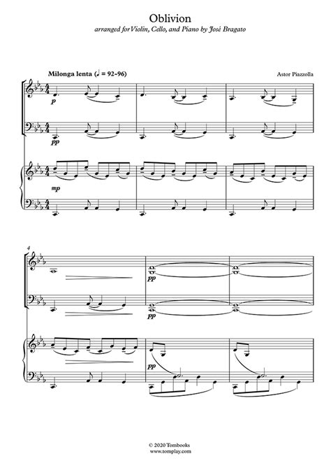 Oblivion is a music by astor piazzolla, a complex tango nuevo (new tango), introspective and poignant. Cello Sheet Music Oblivion (Piazzolla Astor)