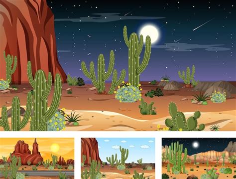 Free Vector Different Desert Forest Landscape Scenes With Various