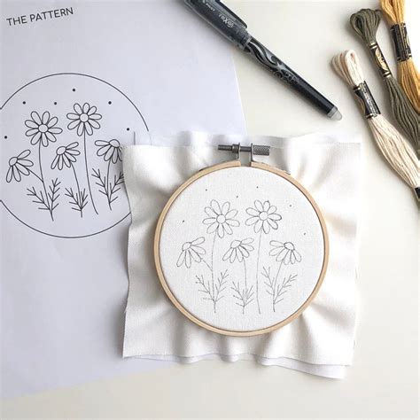 Daisies Embroidery Beginner Pattern PDF Botanical Embroidery Etsy