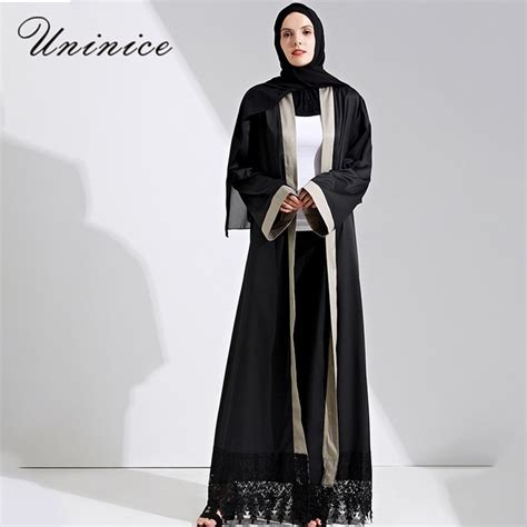 Fashion Muslim Maxi Dress Open Abaya Lace Cardigan Jilbab Long Robe