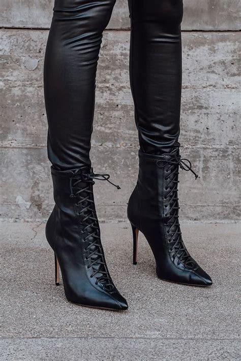 schutz tennie black pointed toe lace up mid calf boots mod and retro clothing leather lace