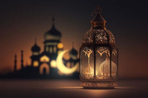 Premium Photo Ornamental Arabic Lantern With Burning Candle Glowing