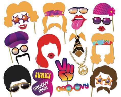 70s Photo Booth Props Seventies Party Printable Props Etsy