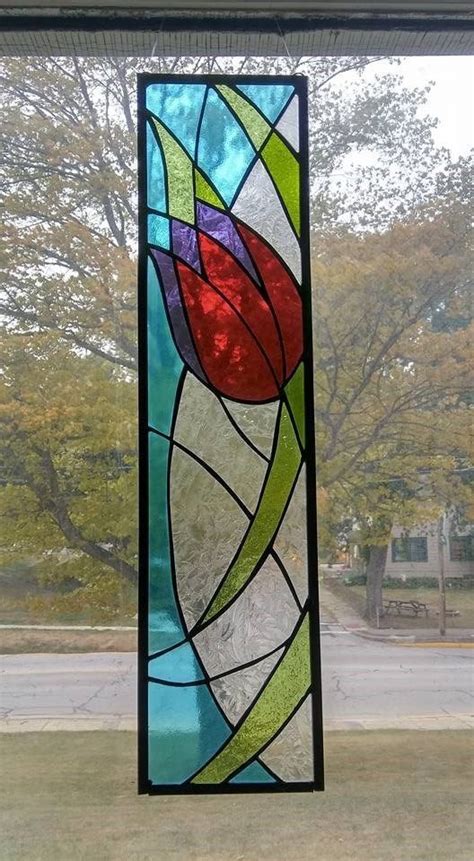 Stained Glass Paneltulipstained Glass Window Panelabstractart Deco