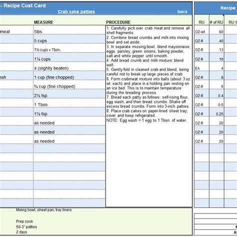 Excel Recipe Template For Chefs Chefs Resources Pertaining To