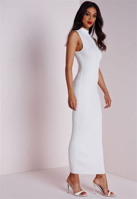 Missguided Maxi Knitted Rib Dress White Ribbed Dresses White Dress