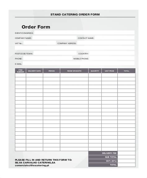 FREE 12+ Sample Catering Order Forms in PDF | Excel | Word