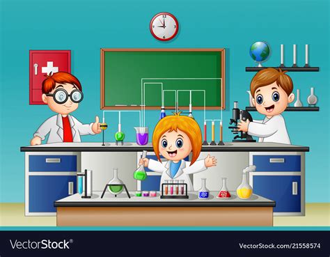 Kids Doing Experiment In The Lab Royalty Free Vector Image