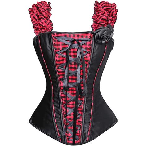 Black And Red Plaid Front Lace Up Zipper Corsets And Bustiers Shoulder Strap Corset Gothic