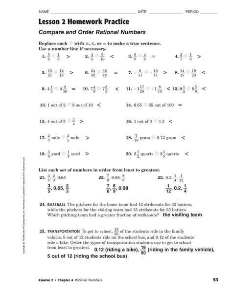 Compare And Order Rational Numbers Grade 5 Worksheet