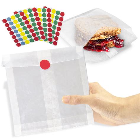 200 Bags And 200 Stickers Pack 7 X 6 X 1 Inch Wet Wax Paper Sandwich Bags And Assorted Color