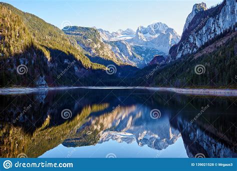 Beautiful Gosausee Lake Landscape With Dachstein Mountains Forest