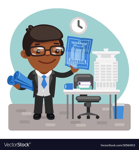 Cartoon Architect In Office Royalty Free Vector Image