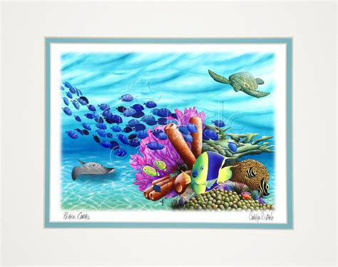 Carolyn Steele Tropical Art Print Scuba And Snorkel Coral Reef